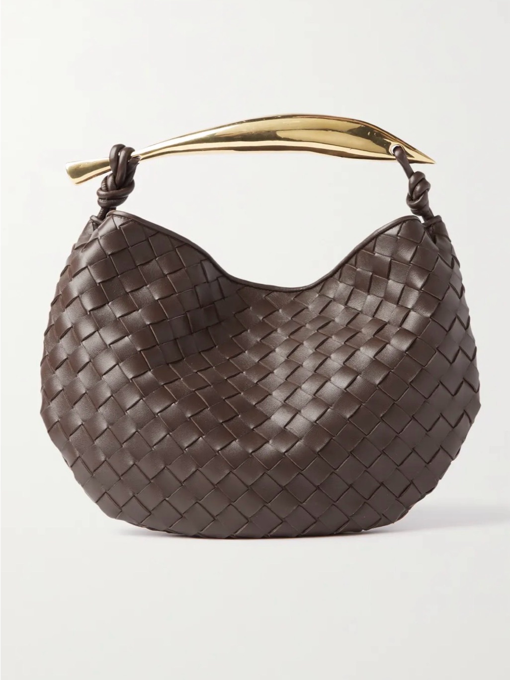 Braided Leather Hobo Bag With Gold Handle